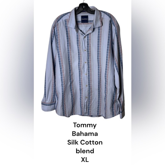 Tommy Bahama men XL shirt,cotton 77,silk (23) long sleeve,checkered,striped - Picture 1 of 16